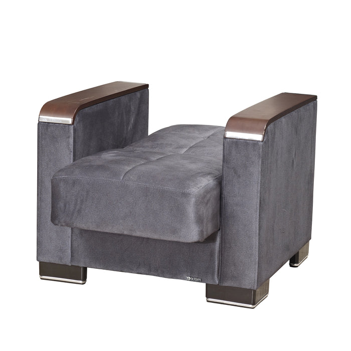 Ottomanson Armada X Collection Upholstered Convertible Wood Trimmed Armchair with Storage