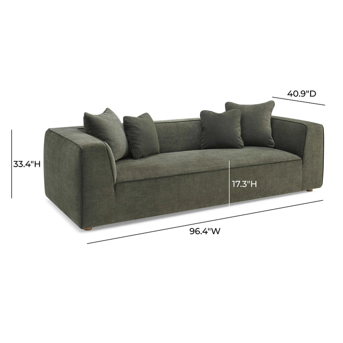 Tristine 96" Olive Green Upcycled Performance Basketweave Sofa