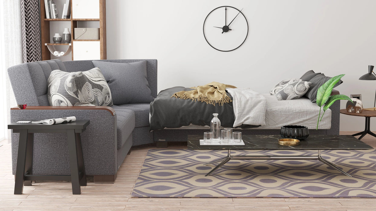 Ottomanson Armada X Collection Upholstered Convertible Wood Trimmed Sectional with Storage
