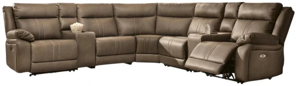 Max-Momentum 7-Piece Biscotti Zero Gravity Power Reclining L-Shape Sectional with Audio Consoles
