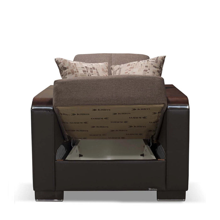 Ottomanson Armada X Collection Upholstered Convertible Wood Trimmed Armchair with Storage