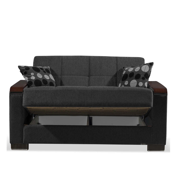 Ottomanson Armada X Collection Upholstered Convertible Wood Trimmed Loveseat with Storage