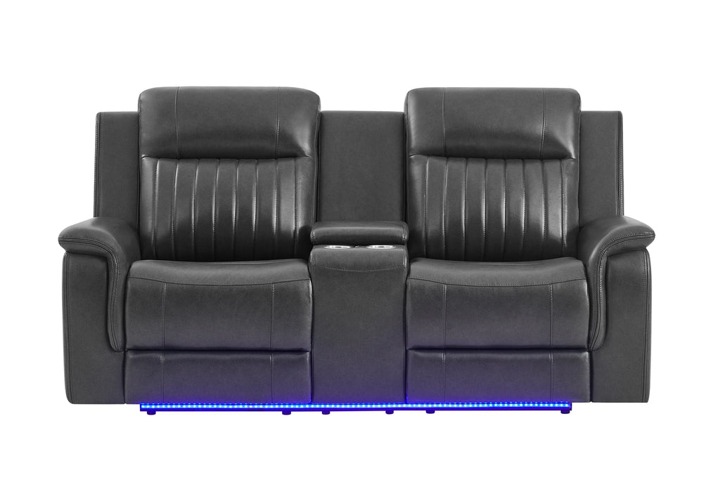 U8879 Charcoal Pwr Rec Sofa/Pwr Con Rec Loveseat W/LED & Gl Ss