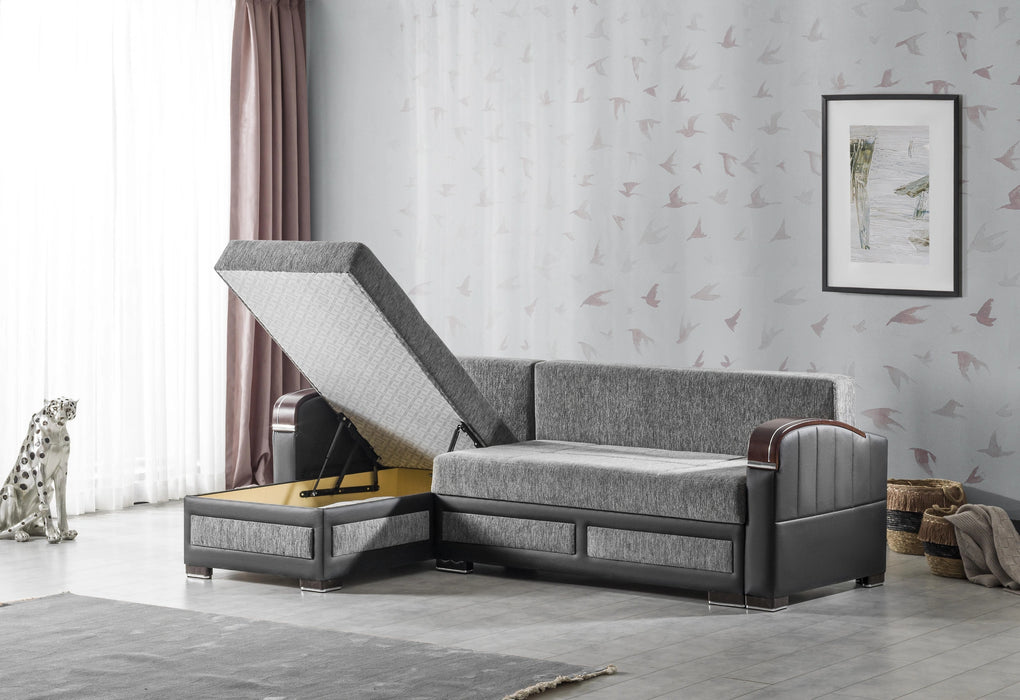 Ottomanson Maya Collection Upholstered Convertible Sectional with Storage