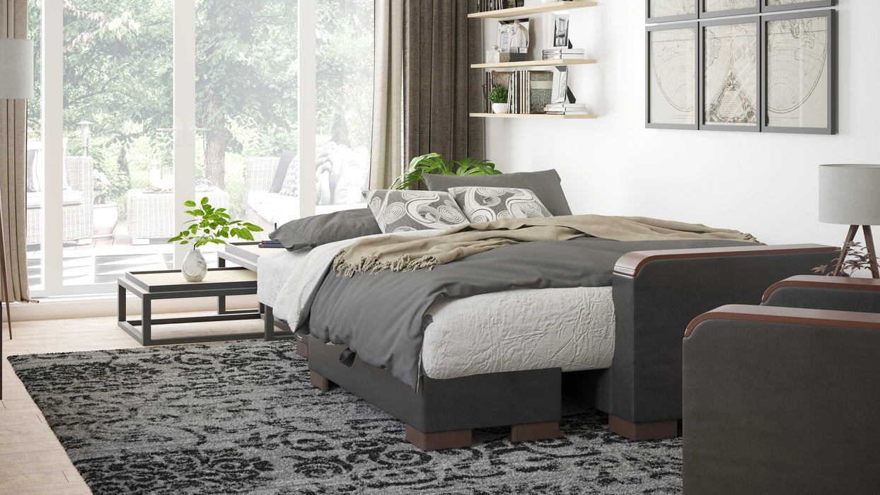 Ottomanson Armada X Collection Upholstered Convertible Wood Trimmed Chaise Lounge with Storage