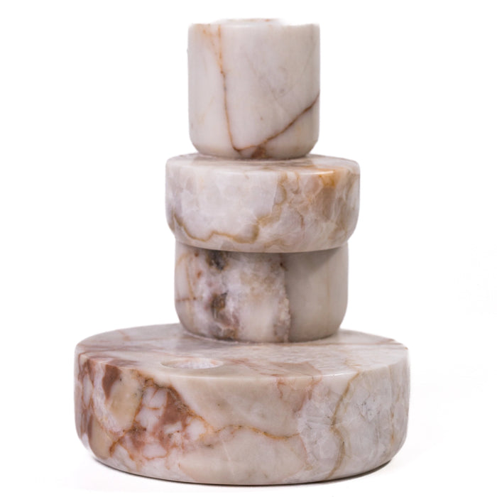 Marble White Brown Stacked Candle Holder