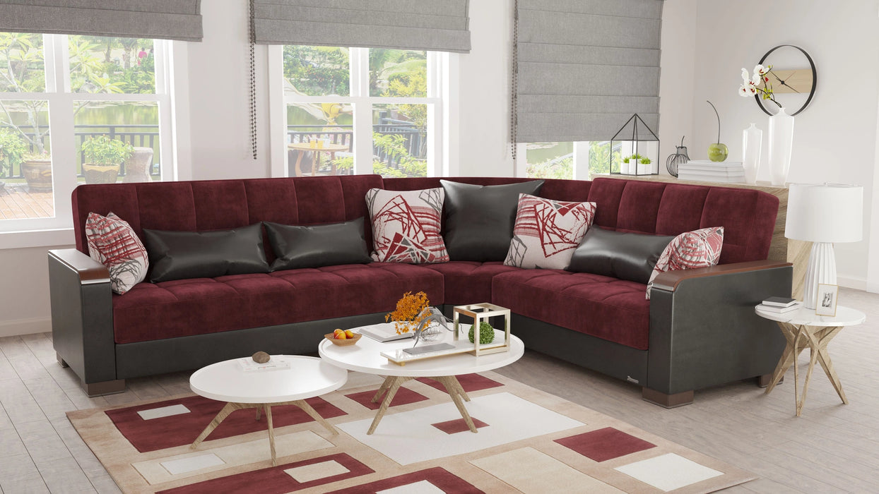 Ottomanson Armada X Collection Upholstered Convertible Wood Trimmed Sectional with Storage