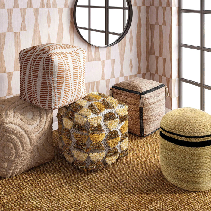 Ember Natural and Cream Woven Pouf