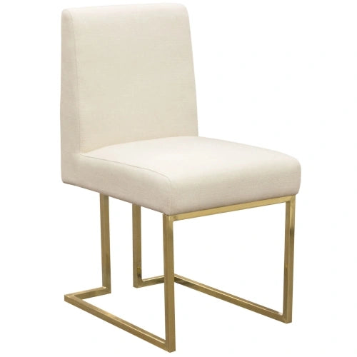 Set of (2) Skyline Dining Chairs in Cream Fabric w/ Polished Gold Metal Frame