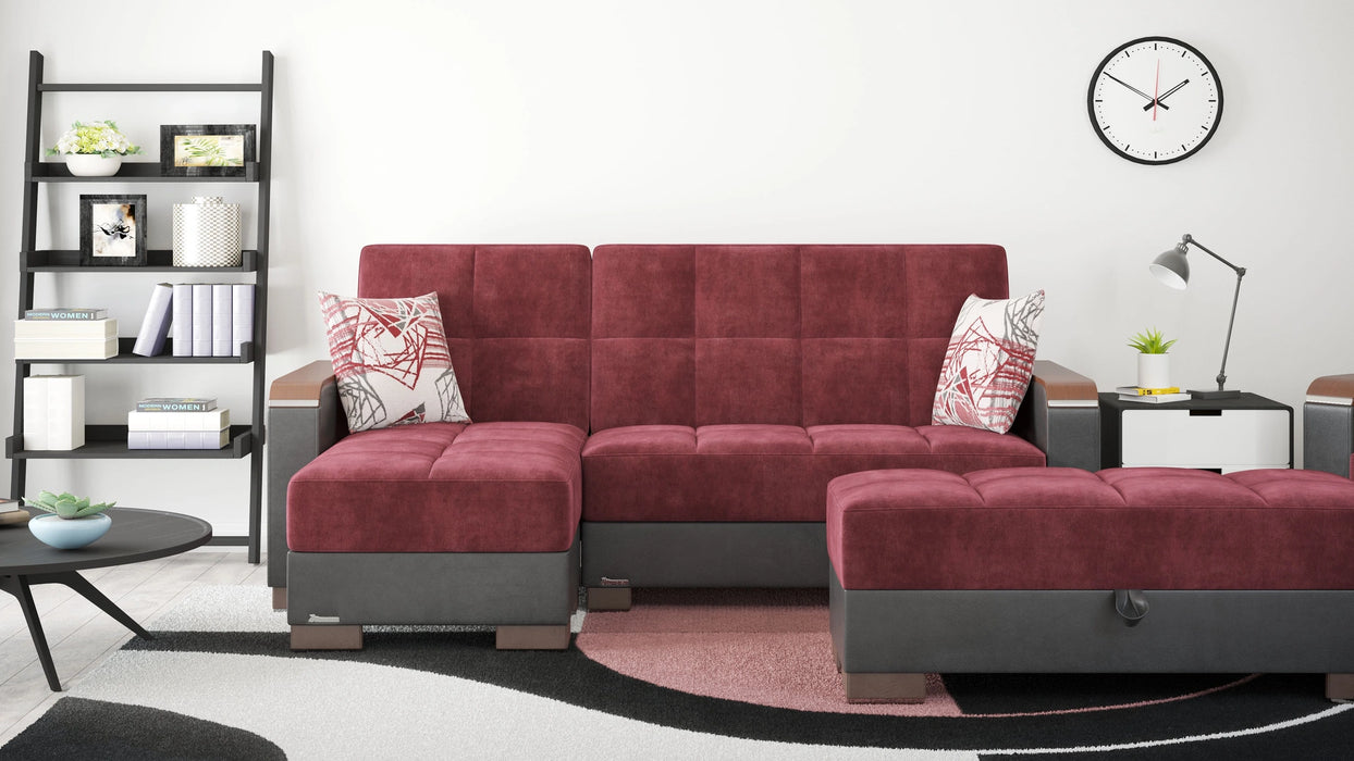 Ottomanson Armada X Collection Upholstered Convertible Wood Trimmed Ottoman with Storage