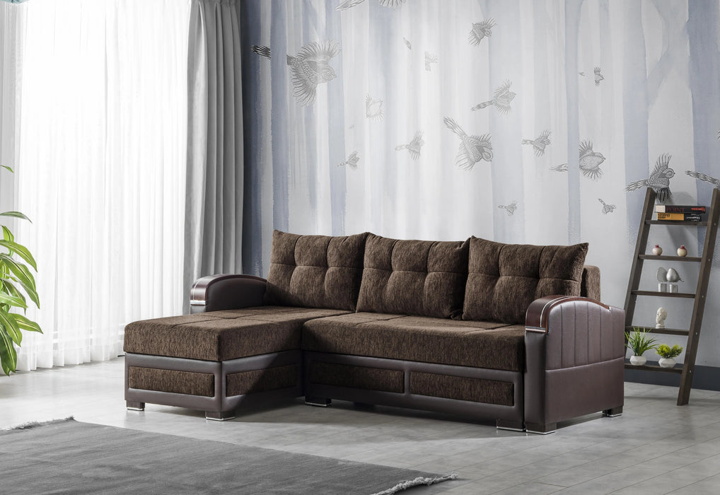 Ottomanson Maya Collection Upholstered Convertible Sectional with Storage