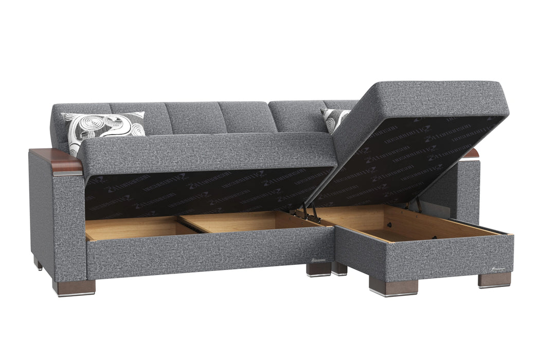 Ottomanson Armada X Collection Upholstered Convertible Wood Trimmed Chaise Lounge with Storage