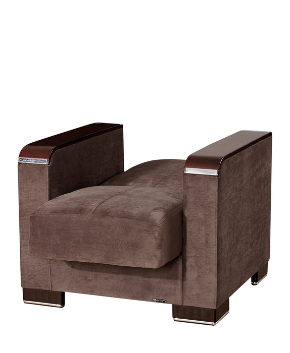 Ottomanson Armada X Collection Upholstered Convertible Wood Trimmed Armchair with Storage