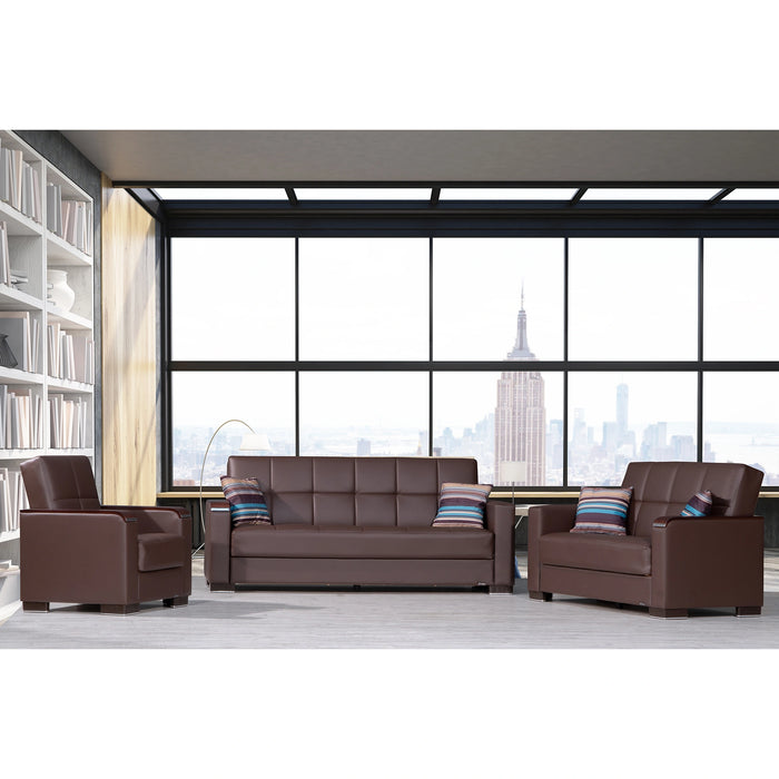 Ottomanson Armada X Collection Upholstered Convertible Wood Trimmed Armchair with Storage