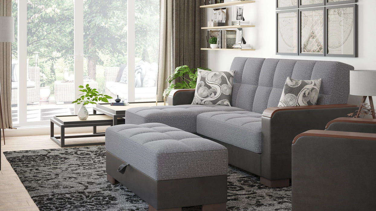 Ottomanson Armada X Collection Upholstered Convertible Wood Trimmed Ottoman with Storage