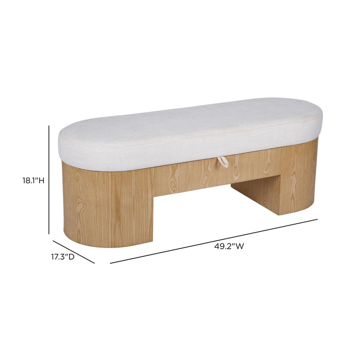 Poppi 49" Cream Performance Fabric Storage Bench