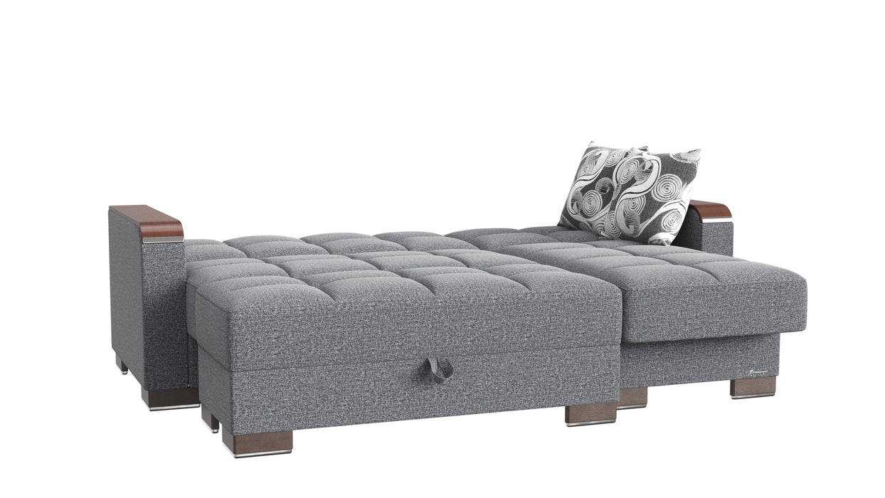 Ottomanson Armada X Collection Upholstered Convertible Wood Trimmed Chaise Lounge with Storage