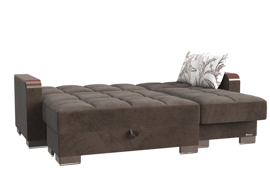 Ottomanson Armada X Collection Upholstered Convertible Wood Trimmed Chaise Lounge with Storage