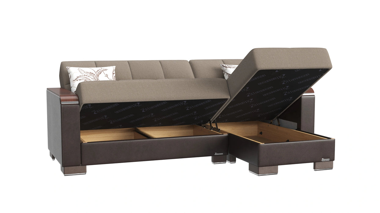 Ottomanson Armada X Collection Upholstered Convertible Wood Trimmed Chaise Lounge with Storage