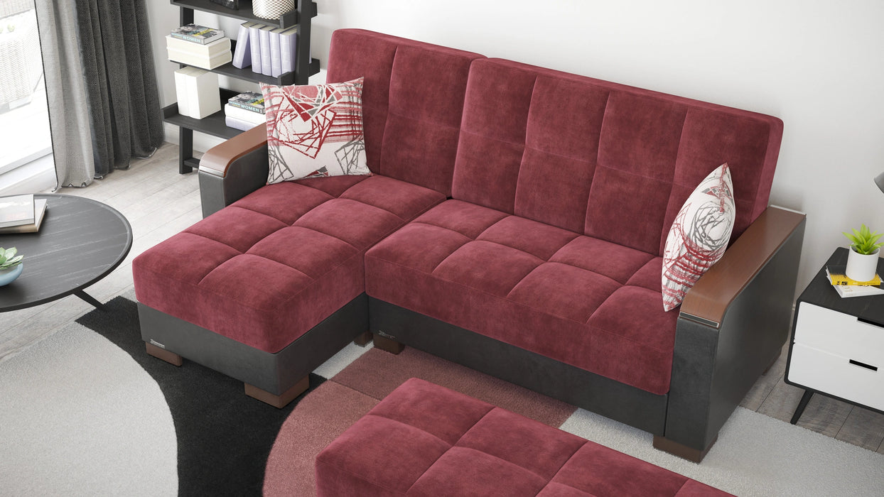 Ottomanson Armada X Collection Upholstered Convertible Wood Trimmed Chaise Lounge with Storage