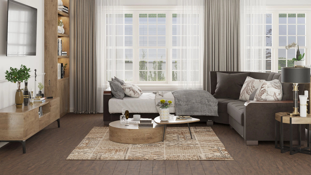 Ottomanson Armada X Collection Upholstered Convertible Wood Trimmed Sectional with Storage