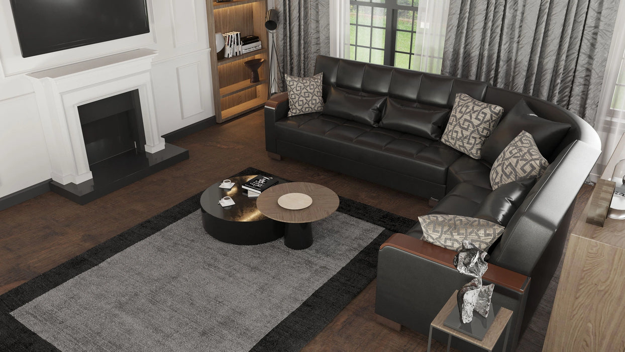 Ottomanson Armada X Collection Upholstered Convertible Wood Trimmed Sectional with Storage