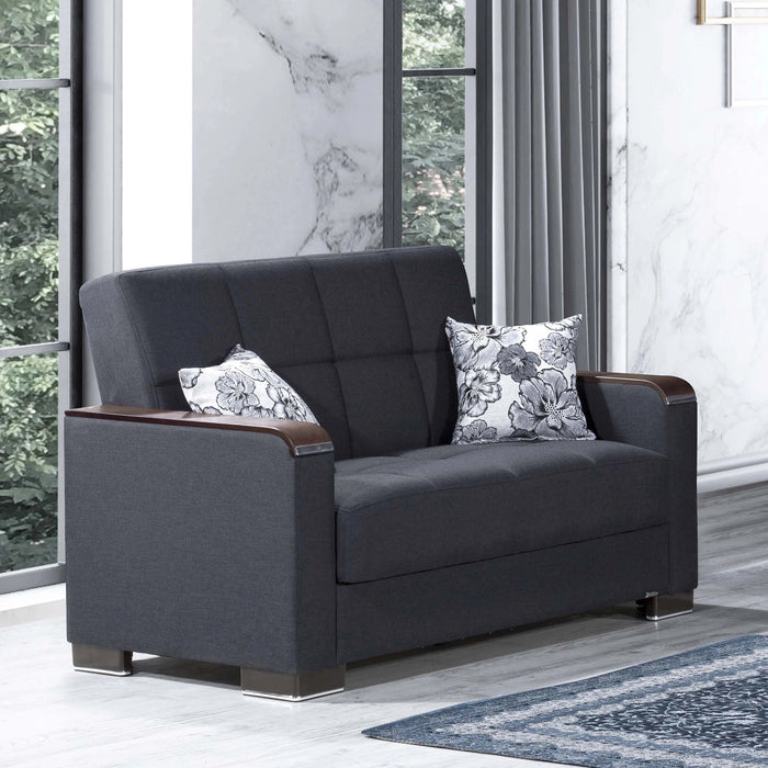 Ottomanson Armada X Collection Upholstered Convertible Wood Trimmed Loveseat with Storage
