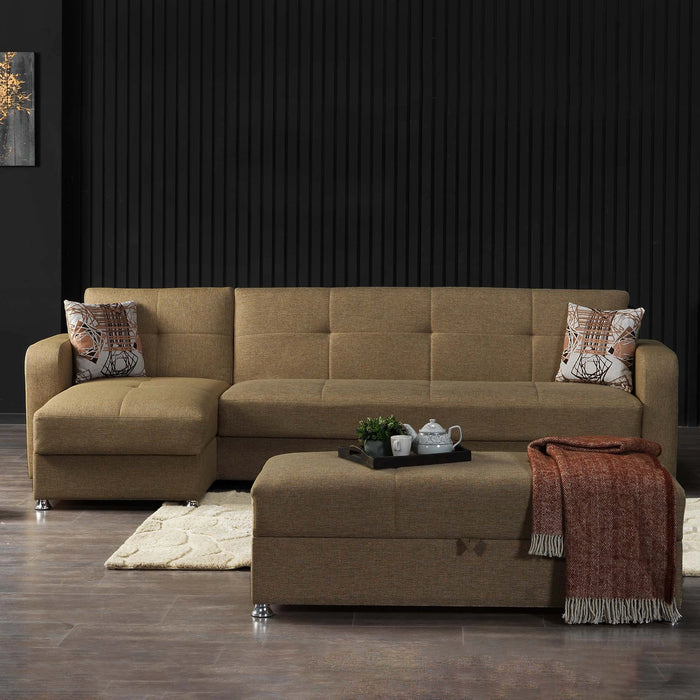 Ottomanson Harmony Collection Upholstered Convertible Sectional with Storage