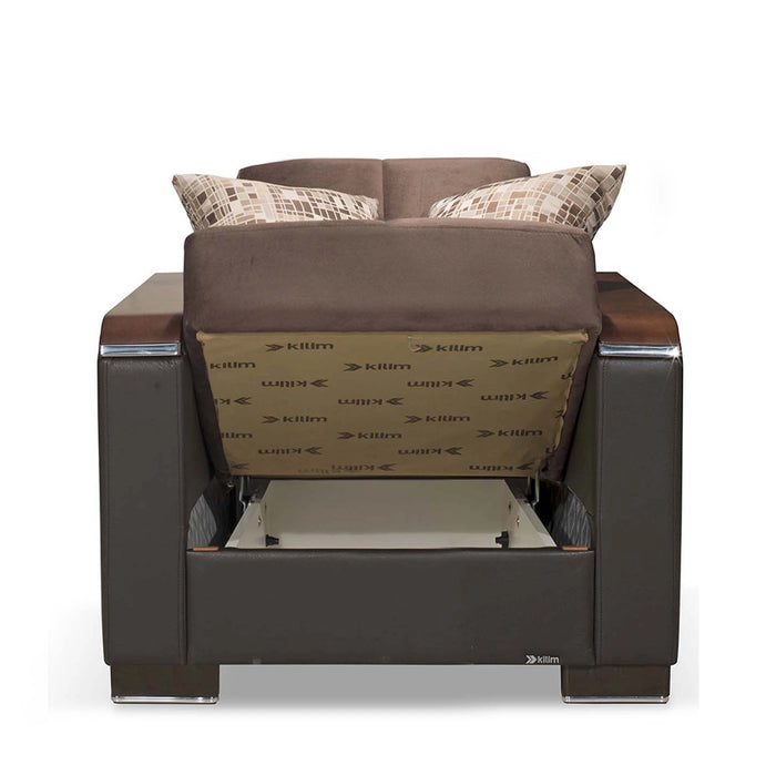 Ottomanson Armada X Collection Upholstered Convertible Wood Trimmed Armchair with Storage
