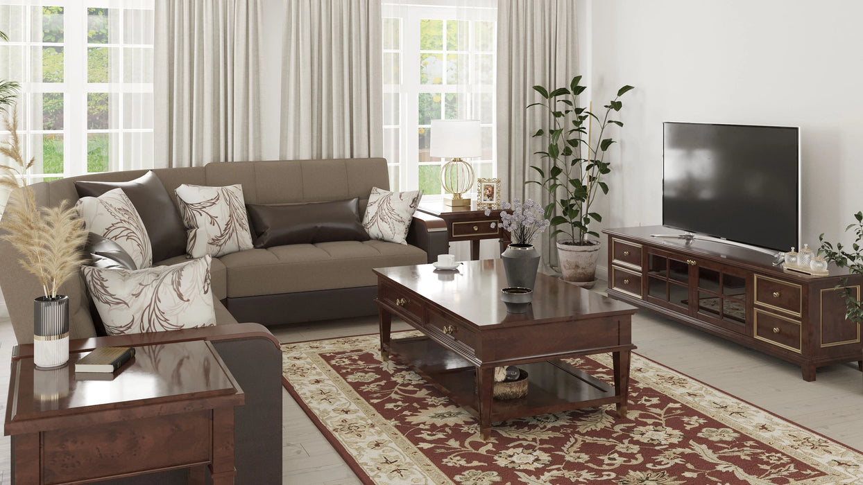 Ottomanson Armada X Collection Upholstered Convertible Wood Trimmed Sectional with Storage