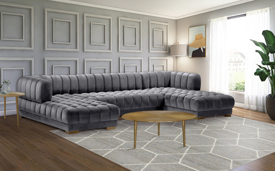 Gwen Grey Velvet 3pc. Sectional (3 Boxes)