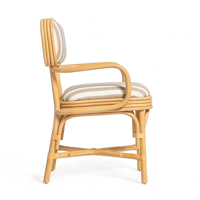 Dorine Striped Performance Linen &amp; Rattan Dining Armchair
