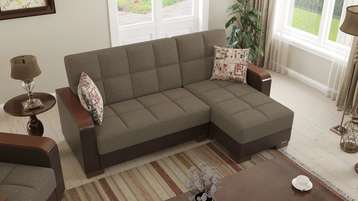 Ottomanson Armada X Collection Upholstered Convertible Wood Trimmed Chaise Lounge with Storage