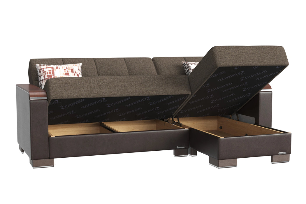 Ottomanson Armada X Collection Upholstered Convertible Wood Trimmed Chaise Lounge with Storage