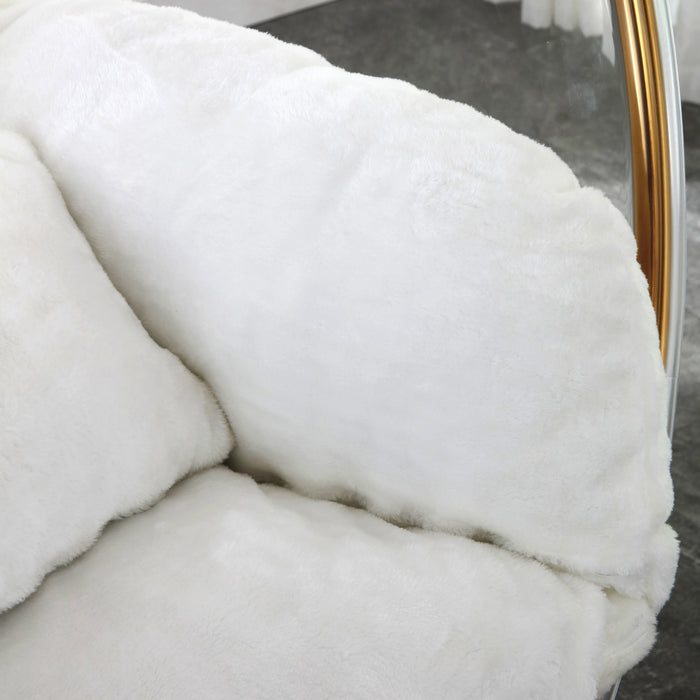 Luna White Faux Fur Acrylic Swing Accent Chair