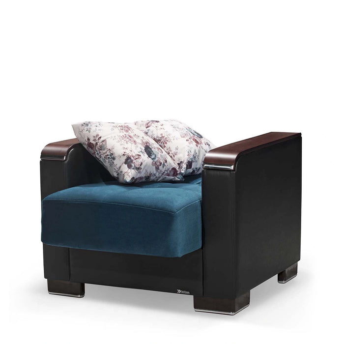 Ottomanson Armada X Collection Upholstered Convertible Wood Trimmed Armchair with Storage