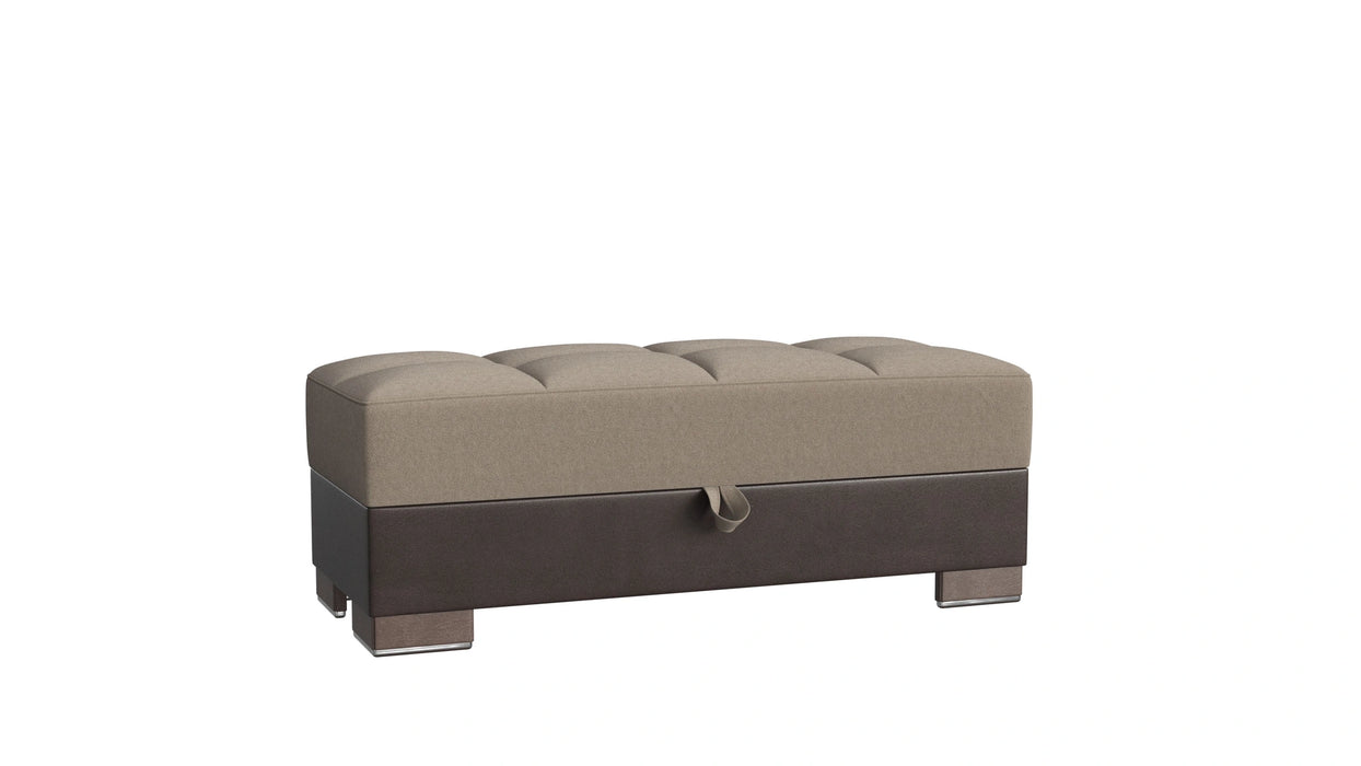 Ottomanson Armada X Collection Upholstered Convertible Wood Trimmed Ottoman with Storage
