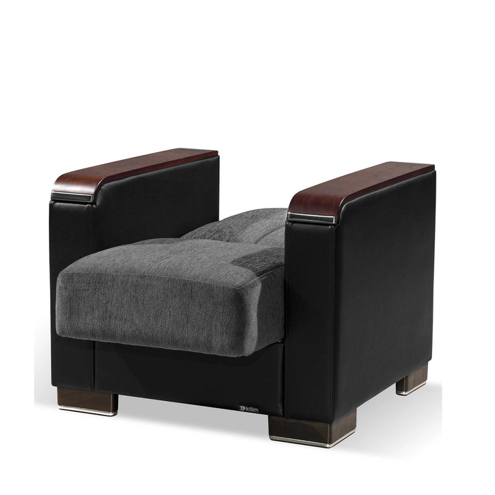 Ottomanson Armada X Collection Upholstered Convertible Wood Trimmed Armchair with Storage
