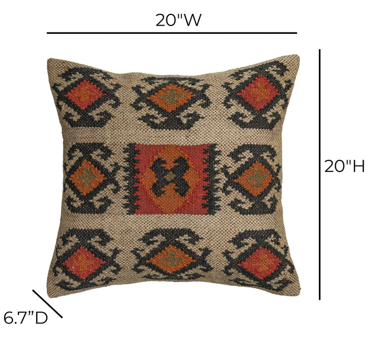 Terra 20" Square Wool and Jute Kilim Throw Pillow