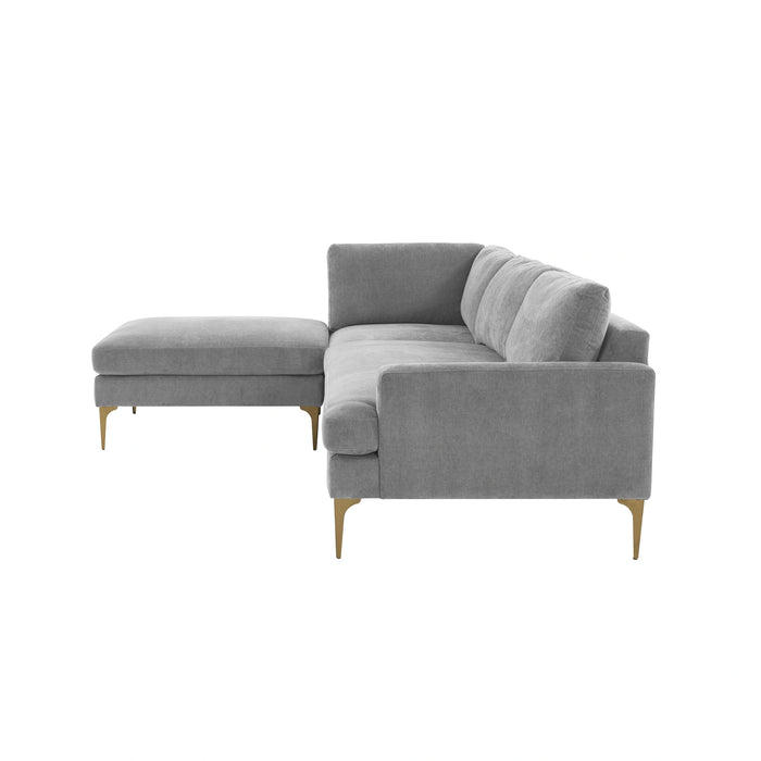 Serena 3-Piece Performance Grey Velvet Chaise Sectional