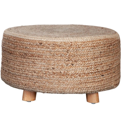 Round Accent Stool in Natural Jute Fiber w/ Wood Legs