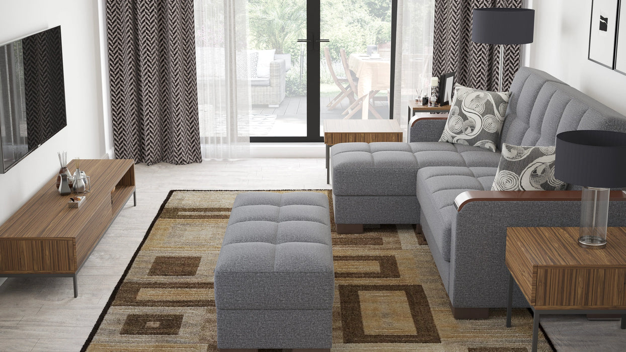 Ottomanson Armada X Collection Upholstered Convertible Wood Trimmed Chaise Lounge with Storage