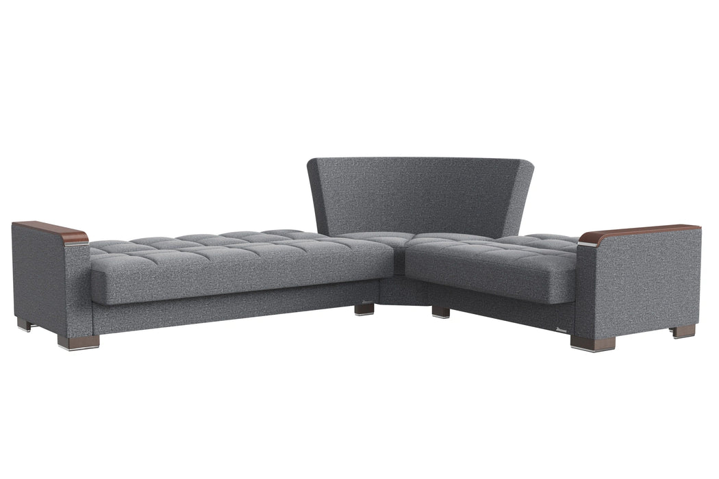 Ottomanson Armada X Collection Upholstered Convertible Wood Trimmed Sectional with Storage
