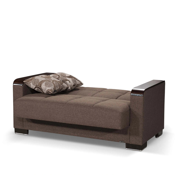 Ottomanson Armada X Collection Upholstered Convertible Wood Trimmed Loveseat with Storage