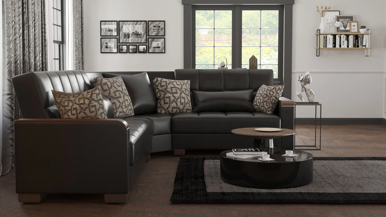Ottomanson Armada X Collection Upholstered Convertible Wood Trimmed Sectional with Storage