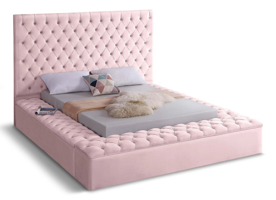Bliss Pink Velvet Queen Bed (3 Boxes)