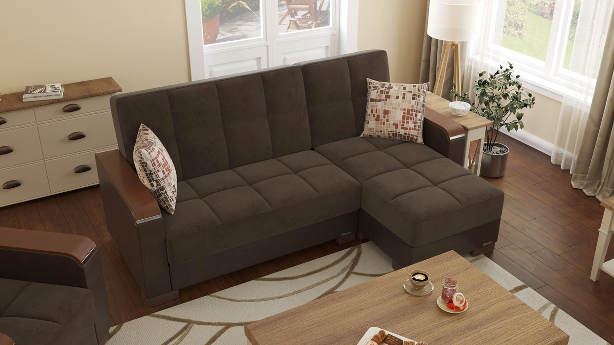 Ottomanson Armada X Collection Upholstered Convertible Wood Trimmed Chaise Lounge with Storage