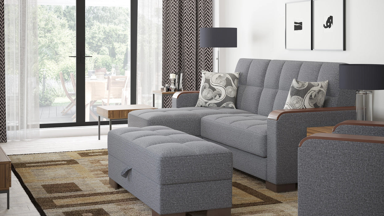 Ottomanson Armada X Collection Upholstered Convertible Wood Trimmed Chaise Lounge with Storage