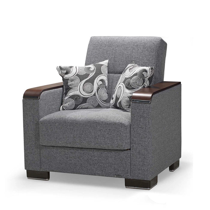 Ottomanson Armada X Collection Upholstered Convertible Wood Trimmed Armchair with Storage