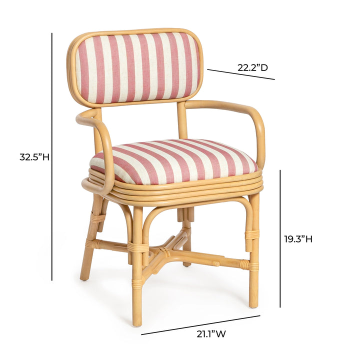 Dorine Striped Performance Linen &amp; Rattan Dining Armchair